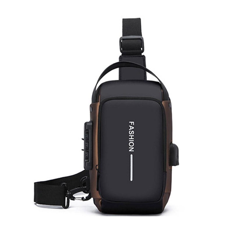 Multifunctional combination lock stylish chest bag for men, large capacity, portable commuter mobile phone crossbody bag, trendy and cool handbag/shoulder bag - Image 1